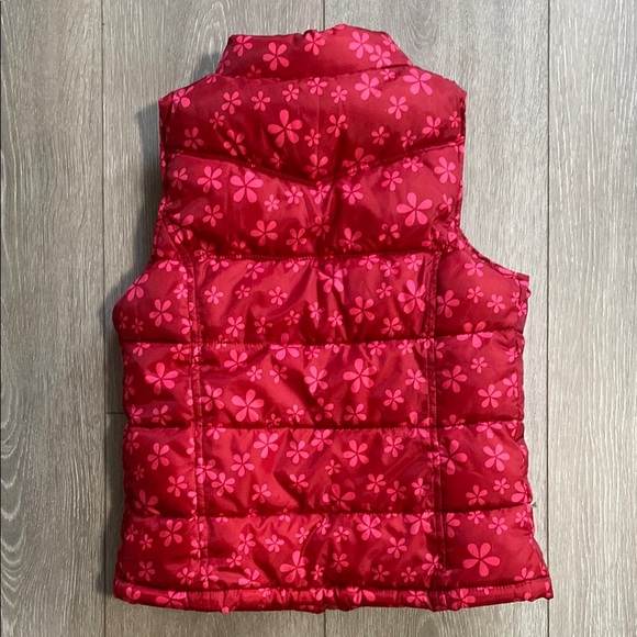 Old Navy Girls Size Small Red Floral Puffer Vest Winter Warm Thick Puffy Pink - Picture 2 of 5